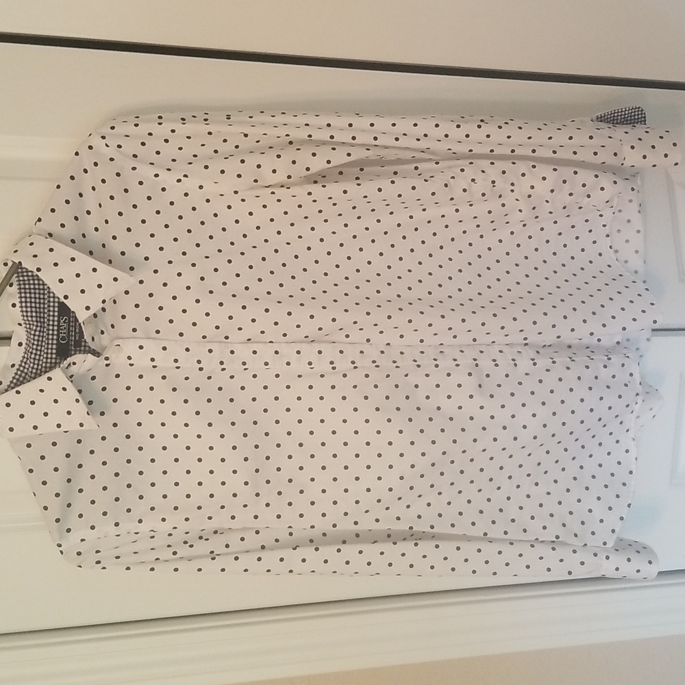 Chaps No Iron Navy Polka Dot Button Up